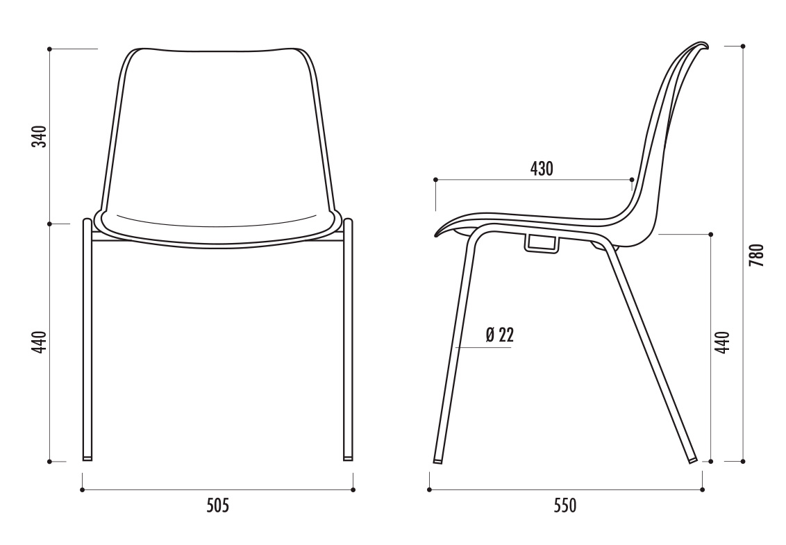 dimensions de la chaise empilable hélène - cofradis